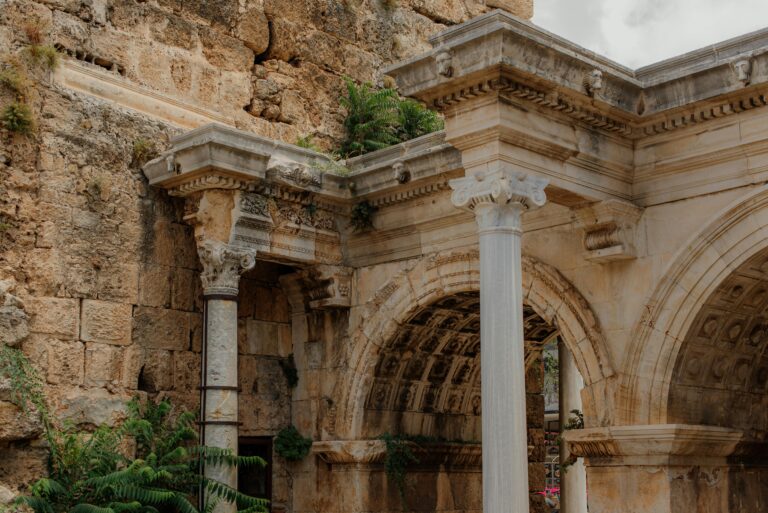 The ruins of an ancient building with columns