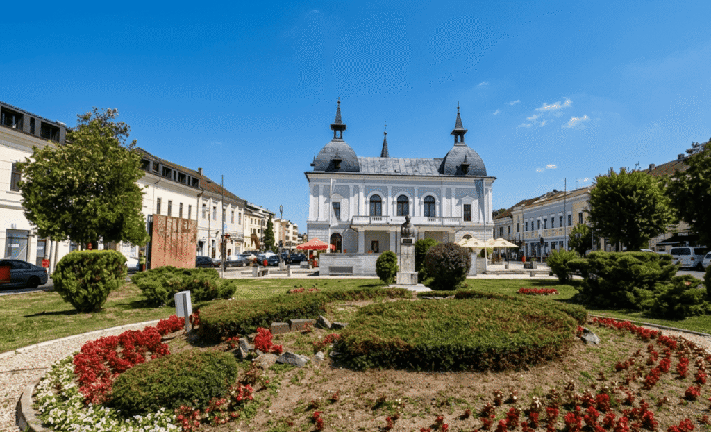 Ciudad de Sighetu Marmației en Maramureș, Rumanía, con paisaje urbano y entorno montañoso cercano a la frontera.
